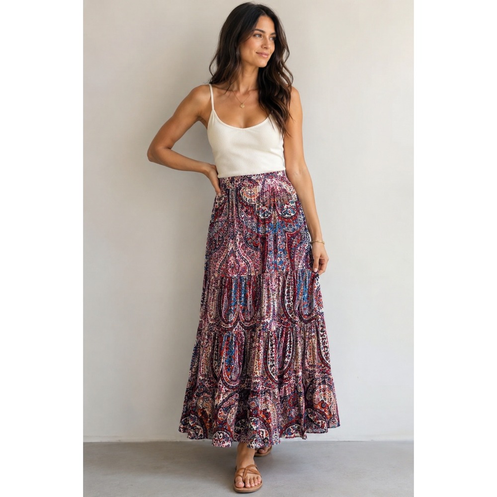 Catherine Malandrino Maxi Skirt M Rose Paisley Boho Side Zip Viscose NWT